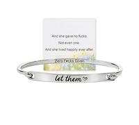 Let Them Front-Open Bar Bangle, Zero Fcks Given Self Worth Motivational Engraving Bracelets, Stainless Steel Freedom Inspirational Cuff Bangle Jewelry Gift for Friends (Silver)