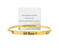 Let Them Front-Open Bar Bangle, Zero Fcks Given Self Worth Motivational Engraving Bracelets, Stainless Steel Freedom Inspirational Cuff Bangle Jewelry Gift for Friends (Gold)