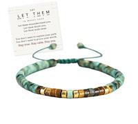 LET THEM Healing Morse Code Bracelet, Tiger Eye Turquoise Morse Code Bracelet, Fuck Anxiety Inspirational Bead Wrap Bracelet Motivational Gift for Women Men