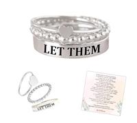 Let Them Heart-Shaped Ring 3 Rings Set, Self Worth Motivation Let Them Ring Set, Inspirational Engraved Stackable Rings for Women, Motivational Jewelry Gifts for Sisters Best Friends (7)