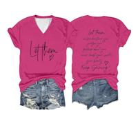 Let Them Misunderstand You T Shirt Women Inspirational Graphic Tees Casual Short Sleeve V Neck Shirt Motivational Tops Cold Shoulder top (XXL) Hot Pink