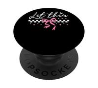 Let Them Pink Ribbon Checkerboard Stars PopSockets Adhesive PopGrip