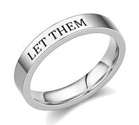 Let Them Rings for Women, Matching Promise Rings for Couples, Stainless Steel Inspirational Engraved Ring Self Worth Motivational Jewellery Gifts Friendship Gift for Women Sisters (Silver, 11)