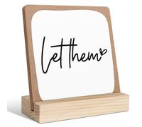 Let Them Sign with Wooden Stand, Office Decorations for Work, 4 x 4" Motivational Desk Decor, Let Them Quotes Mental Health Shelf Cubicle Accessories, Funny Office Gifts for Coworkers & Women, 05
