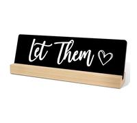 Let Them Sign with Wooden Stand, Office Decorations for Work, Black Motivational Desk Decor Accessories, Let Them Quotes Mental Health Shelf Cubicle Decor, Funny Office Gifts for Coworkers & Women