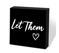 Let Them Wooden Sign, Mental Health Quote Farmhouse Wood Box Sign 5 X 5", Let Them Office Desk Accessories for Cubicle Decor, Office Gifts for Coworkers Women, Office Decorations for Work (Black)