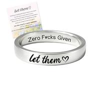 Let Them Zero Fcks Given Mantra Ring, Let Them Self Worth Inspirational Rings, Stackable Engraving Motivation Rings for Best Friends, Personality Friendship Jewelry Gift for Women (8)
