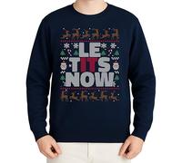 Let Tits Now Funny Christmas Design - Festive Christmas Clothing, Gift Idea, Merry Christmas, Xmas Design, Santa, Winter Jumper, navy blue, XL