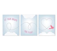 Let Your Dreams Take Flight Print 05x07 Inch Print in Blue, Pink Plane, Wall Art Prints, Typography, Nursery Decor, Kid's Wall Art Print, Kid's Room Decor, Gender Neutral, Motivational
