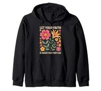 Let Your Faith Be Bigger Than Fear Retro Flower Religious Zip Hoodie