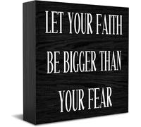 Let Your Faith Be Bigger Than Your Fear Home Office Decor Wooden Box Sign, Decorative Positive Office Desk Accessories Wood Plaque Wood Table Sign For Tv Cabinet Shelf 5 X 5 Inch