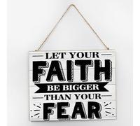 Let Your Faith Be Bigger Than Your Fear Wood Wall Sign Hanging Offices Wall Decoration Wooden Plaque Sign Custom Wood Wall Sign for Living Room Dinning Room 10x12 Inch