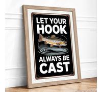 Let Your Hook Be Cast Vintage Framed Wall Art Print A2 (59.4×42cm) Oak, Wall Decor for Living Room, Bedroom, Office & Home, Ready to Hang, Art Gift