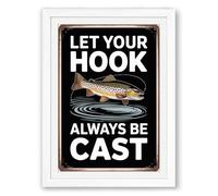 Let Your Hook Be Cast Vintage Framed Wall Art Print A2 (59.4×42cm) White, Wall Decor for Living Room, Bedroom, Office & Home, Ready to Hang, Art Gift