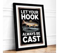 Let Your Hook Be Cast Vintage Framed Wall Art Print A3 (42×29.7cm) Black, Wall Decor for Living Room, Bedroom, Office & Home, Ready to Hang, Art Gift