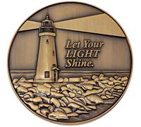 Let Your Light Shine Christian Challenge Coin, Pass Along Pocket Token of Encouragement, Handout for Bible Study, Antique Gold Plated Matthew 5:16 Gift