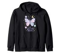 Let Yourself Bloom Cottagecore Floral Moonphases Butterfly Zip Hoodie