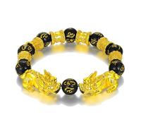 LETAJOY Feng Shui Wealth and Luck Bracelet,Pixiu Black Obsidian Buddha Beads Money Elastic Bracelet for Women Men Jewelry, 19'', Crystal, no gemstone
