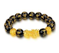 LETAJOY Feng Shui Wealth and Luck Bracelet,Pixiu Black Obsidian Buddha Beads Money Elastic Bracelet for Women Men Jewelry, 19'', Crystal, no gemstone