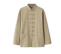 letaofang Loose Tai Chi Uniforms Men Chinese Traditional Kung Fu Clothing Cotton Linen Chun Work Long Sleeve Hanfu Jacket Clothes Shirt Suit, Yellow, L