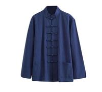 letaofang Loose Tai Chi Uniforms Men Chinese Traditional Kung Fu Clothing Cotton Linen Chun Work Long Sleeve Hanfu Jacket Clothes Shirt Suit, Cyan, L