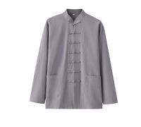 letaofang Loose Tai Chi Uniforms Men Chinese Traditional Kung Fu Clothing Cotton Linen Chun Work Long Sleeve Hanfu Jacket Clothes Shirt Suit, grey, M