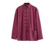 letaofang Loose Tai Chi Uniforms Men Chinese Traditional Kung Fu Clothing Cotton Linen Chun Work Long Sleeve Hanfu Jacket Clothes Shirt Suit, Red, L