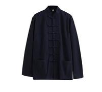 letaofang Loose Tai Chi Uniforms Men Chinese Traditional Kung Fu Clothing Cotton Linen Chun Work Long Sleeve Hanfu Jacket Clothes Shirt Suit, Black, XXL