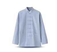 letaofang Loose Tai Chi Uniforms Men Chinese Traditional Kung Fu Clothing Cotton Linen Chun Work Long Sleeve Hanfu Jacket Clothes Shirt Suit, Blue, M
