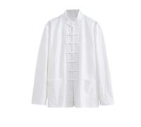 letaofang Loose Tai Chi Uniforms Men Chinese Traditional Kung Fu Clothing Cotton Linen Chun Work Long Sleeve Hanfu Jacket Clothes Shirt Suit, white, XXL