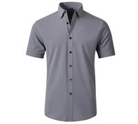 letaofang Men's Shirts Summer Short Sleeve Shirts Solid Color Men's Shirts Bamboo Fiber Shirts Men's Summer Shirts Non-Iron Shirts, grey, XXL