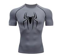 letaofang Men's Spider Short Sleeve T-Shirt Breathable Quick Drying Sports Top Bodybuilding Tracksuit Compression Shirt Fitness Men, grey short sleeves, M/L