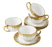 LETAOTAO Cappuccino Cup and Saucer, 7 oz Porcelain Coffee Cup with Gold Trim, Tea Cup Set for Double Espresso, Latte, White