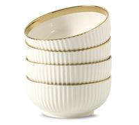 LETAOTAO Cereal Bowl Set of 4, Ceramic Cereal Bowls for Kitchen, 6 Inch Deep Soup Bowls Set, White Bowl Set with Gold Trim, Serving Bowls Set for Salad, Pasta, Oatmeal,Fruits, Decorative Bowls(28oz)