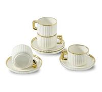 LETAOTAO Espresso Cups Set of 4, 3oz Espresso Cups and Saucers, Ceramic Coffee Cups with Gold Trim, Stackable Mini Demitasse Mugs for Espresso, Cappuccino,Latte, Americano and Tea