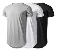 LETAOTAO Long Shirts for Men Hip Hop Shirts Longline Hipster Gym T Shirts Reflective Line Scallop Tee, Black+white+gray 389, Large
