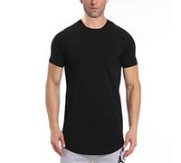 LETAOTAO Mens Hipster Longline T-Shirt Drop Cut Scallop Long Tail Slim Fit Bodybuilding Gym Muscle Workout Tee - - XL