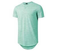 LETAOTAO Mens Hipster Longline T-Shirt Drop Cut Scallop Long Tail Slim Fit Bodybuilding Gym Muscle Workout Tee, Green10, XXXL Tall