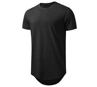LETAOTAO Mens Workout Shirts Hipster Slim Fit T-Shirts Longline Drop Cut Gym Muscle Tee, Black-2, XL