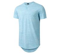 LETAOTAO Mens Workout Shirts Hipster Slim Fit T-Shirts Longline Drop Cut Gym Muscle Tee, Light Blue15, XXL