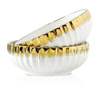 LETAOTAO Serving Bowls, 8 inch Large Salad Bowls, Ceramic Bowl Set of 2 White Bowl with Gold Trim, Kitchen Decorative Bowls Set for Kitchen, Salad, Soup, Pasta and Dinner(60 oz)