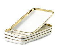 LETAOTAO Serving Platters, Ceramic Serving Platters Set of 4, 12 Inch Rectangular Serving Trays Dishes for Party Entertaining, White Dinner Plates with Gold Trim for Sushi Desserts Appetizers Salad
