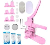 LetCart DIY Button Maker Machine - 25/32/58mm Badge Maker with 300pcs Parts, Image, Cutter Gaskets for Custom Pin Badges (Pink)