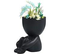 LetCart Humanoid Flowerpot, Sitting Human Shaped Bonsai Planter Flower Succulent Pot Creative Cactus pots Plant Container Desktop Decoration for Home Office Room (9.2 * 6 * 7cm)(Black)