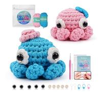 LetCart NestledCrafts Crochet Set, Complete Crochet Sets for Beginners Adults, Knitting Set, Soft Yarn, Ice Stripe Line, Birthday Gift, Step-by-Step Video Instructions (Octopuses)