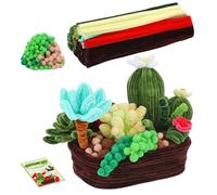 LetCartMaker Craft Pipe Cleaners Set, DIY Cactus Potting Material Pipe Cleaners Craft Set with Video Tutorials, Wire Sculpture Kit DIY Mini Plant Art Chenille Stems Art Supplies for Adults & Kids