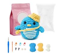 LetCartMaker Crochet Kit for Beginner, Blue Penguin Crochet Kit Crochet Starter Set with Step-by-Step Video Tutorials Birthday Holidays Gift for Kids Adults