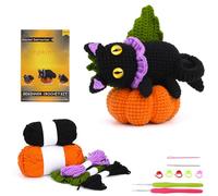 LetCartMaker Crochet Kit for Beginner, Crochet Kit Crochet Starter Set with Step-by-Step Video Tutorials Birthday Holidays Gift for Kids Adults, Kitty Pumpkin
