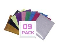 LetCartMaker Heat Transfer Vinyl Sheets, Assorted Colours Permanent Adhesive Vinyl (Matte and Glossy) Transfer Paper for DIY, Silhouette Cameo, Crafts (9 Glitter Color-9Pack, 12x10 inch)