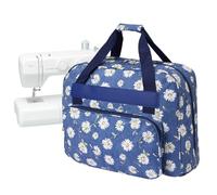 LetCartMaker Sewing Machine Carrying Case, Universal Tote Storage Bag with Pocket & Handle, Portable Hanging Tote for Small Sewing Machines, Blue Daisy, 43x32x21cm